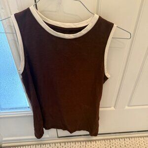 Brown Tank Top with White Trim - Small